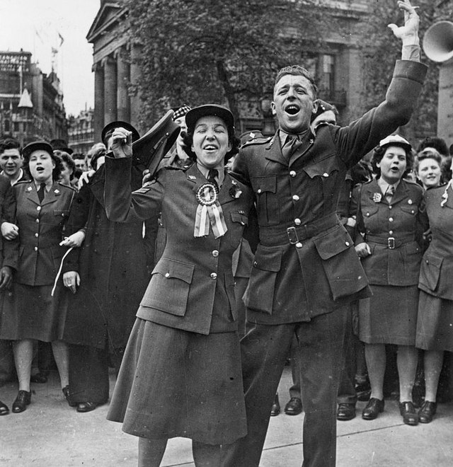 British soldiers celebrate VE Day