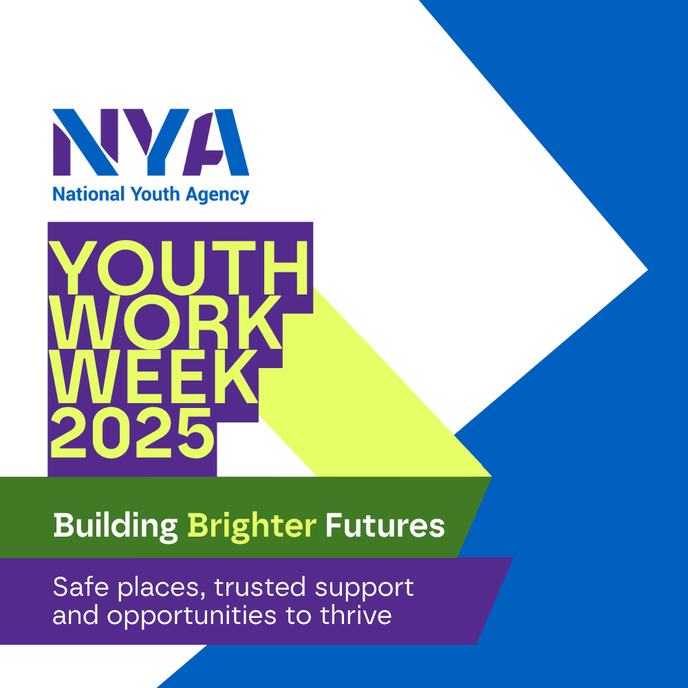 An icon that says National Youth Agency. Youth Work Week 2025. Building Bright Futures.