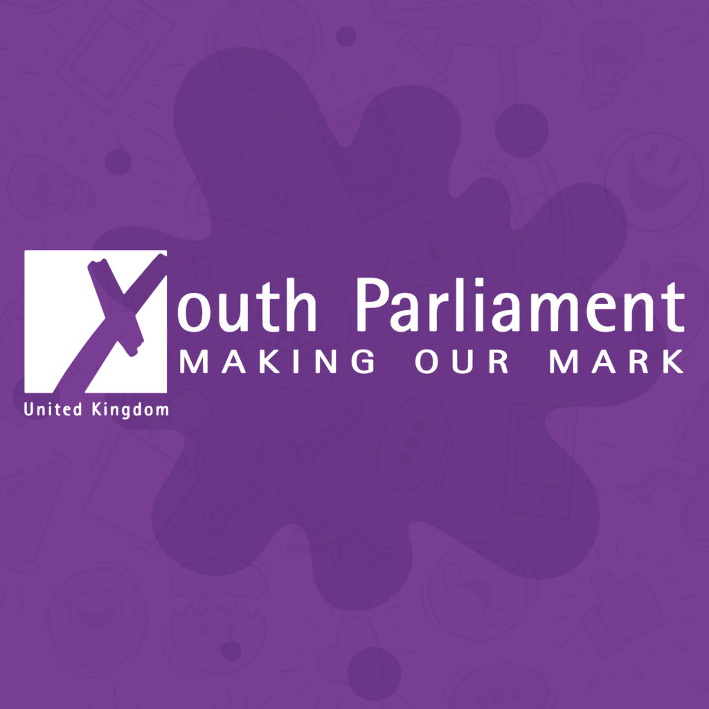 The UK Youth Parliament Logo on a purple background.